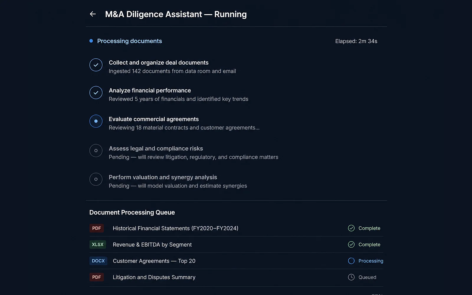 Eidmi screenshot showing the assistant output rendering in the firm's locked format - same headings, same indemnification carve-outs, same citation style every time. Reviewers spot-check substance, not copy.