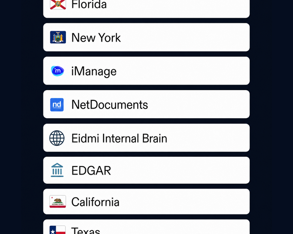 Eidmi's on-premise AI selecting an assistant - the partner-defined NDA Reviewer running against a counterparty draft inside the firm's private deployment.