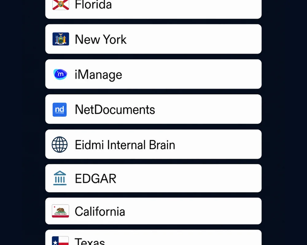 Eidmi's on-premise AI selecting an assistant - the partner-defined NDA Reviewer running against a counterparty draft inside the firm's private deployment.